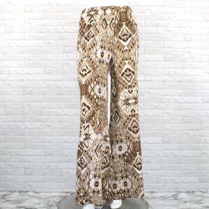 NEW DIRECTIONS Pants Palazzo Wide Leg Abstract Animal Print Geo Aztec Tan Medium